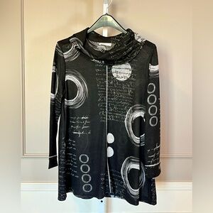 Jess & Jane Large Tunic Cowl Neck Blak White Abstract Dots Artsy Art Print USA